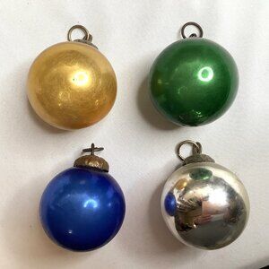 Vintage Kugel Mercury Glass Ornaments 4 Colors Gold, Silver, Green, Cobalt Blue